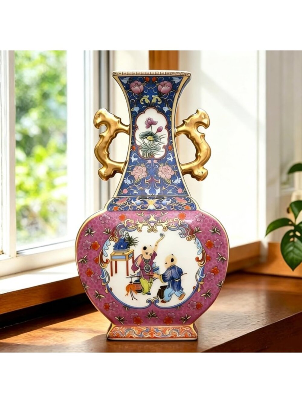 Handmade Chinoiserie Ceramic Vase - Antique Luxury Home Decor Accent, Floral